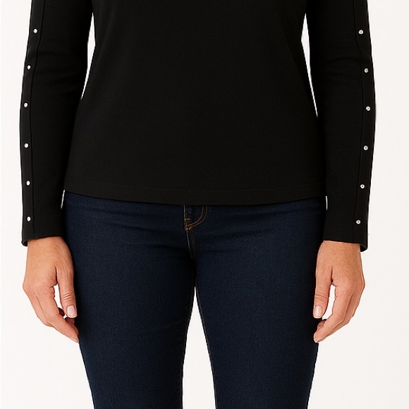 Karen Scott’ Black Long Sleeve Top Size L – Studded Neckline & Sleeve Detail - Picture 4 of 15